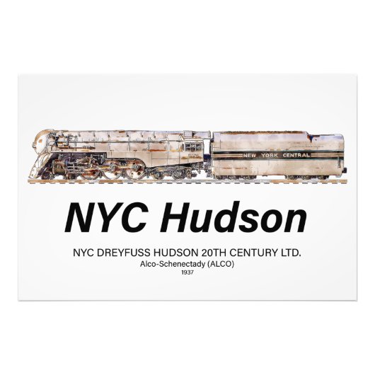 NYC Dreyfuss Hudson Steam Locomotive. Profile Foto Afdruk (Voorkant)