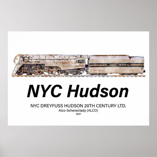 NYC Dreyfuss Hudson Steam Locomotive. Profile Poster (Voorkant)