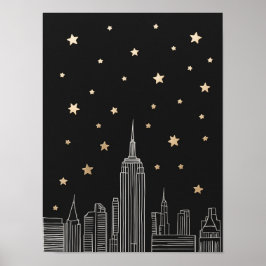 NYC Empire State Sketch I Sterrennacht Poster