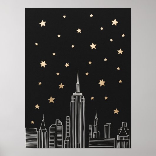 NYC Empire State Sketch I Sterrennacht Poster (Voorkant)