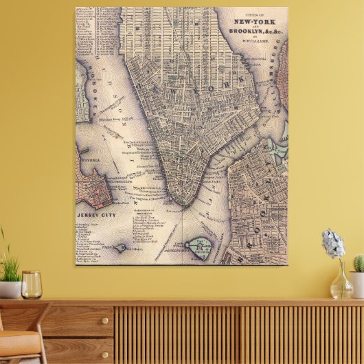  NYC en Brooklyn Map (1847) Canvas Afdruk (Insitu (Woonkamer))