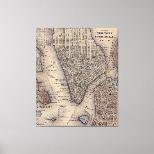 NYC en Brooklyn Map (1847) Canvas Afdruk (Voorkant)