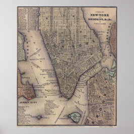  NYC en Brooklyn Map (1847) Poster