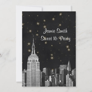 NYC ESB Silhouette Gegraveerd Zwart Sterren Sweet Kaart