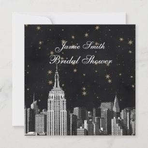 NYC ESB Silhouette Gegraveerde Zwarte Sterren Brui Kaart