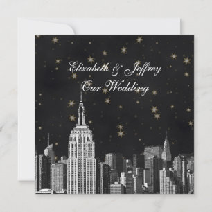NYC ESB Silhouette Zwart Sterren Bruiloft Kaart