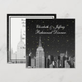 NYC ESB Skyline Etched Black Star Rehearsal Dinner Kaart (Voorkant / Achterkant)