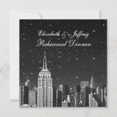 NYC ESB Skyline Etched Black Star Rehearsal Dinner Kaart (Voorkant)
