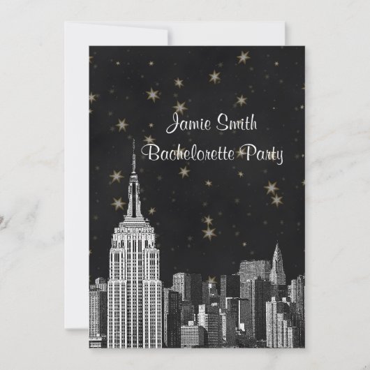 NYC ESB Skyline Etched Black Starry Bachelorette V Kaart (Voorkant)