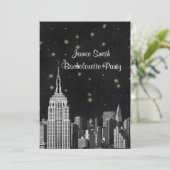 NYC ESB Skyline Etched Black Starry Bachelorette V Kaart (Staand voorkant)