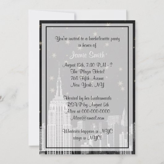 NYC ESB Skyline Etched Black Starry Bachelorette V Kaart (Achterkant)