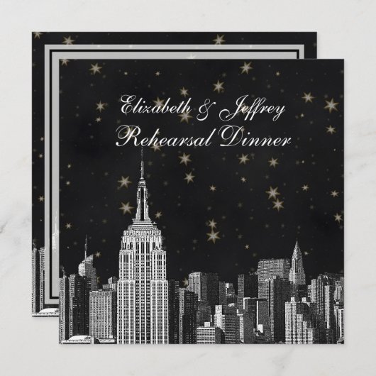 NYC ESB Skyline Etched Black Starry Rehearsal Din Kaart (Voorkant / Achterkant)