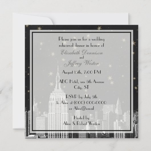 NYC ESB Skyline Etched Black Starry Rehearsal Din Kaart (Achterkant)