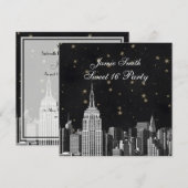 NYC ESB Skyline Etched Black Starry Sweet 16 Kaart (Voorkant / Achterkant)