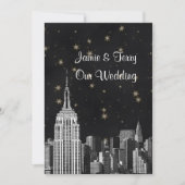 NYC ESB Skyline Etched Black Starry Wedding Kaart (Voorkant)