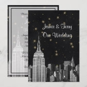 NYC ESB Skyline Etched Black Starry Wedding Kaart (Voorkant / Achterkant)