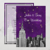 NYC ESB Skyline Etched Paarse Starry Wedding Kaart (Voorkant / Achterkant)