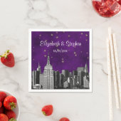 NYC ESB Skyline Etched Paarse Starry Wedding Servetten (Insitu)