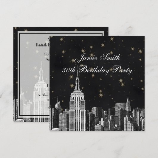 NYC ESB skyline geëtst zwart sterrenfeest Kaart (Voorkant / Achterkant)