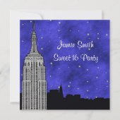 NYC ESB Skyline Silhouet Blauw Sterren BG Sweet 16 Kaart (Voorkant)