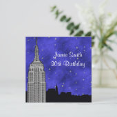 NYC ESB Skyline Silhouet Blauw Sterren BG Verjaard Kaart (Staand voorkant)