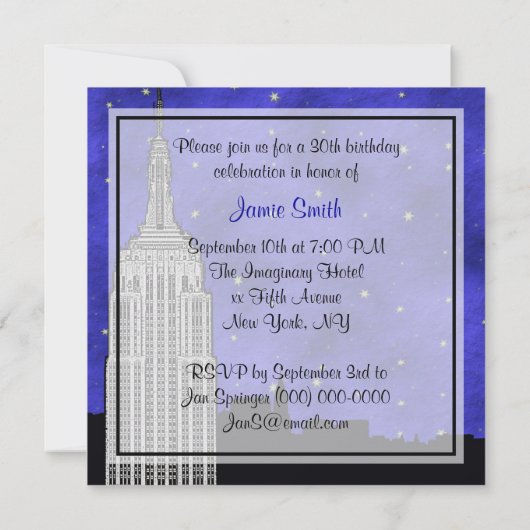 NYC ESB Skyline Silhouet Blauw Sterren BG Verjaard Kaart (Achterkant)