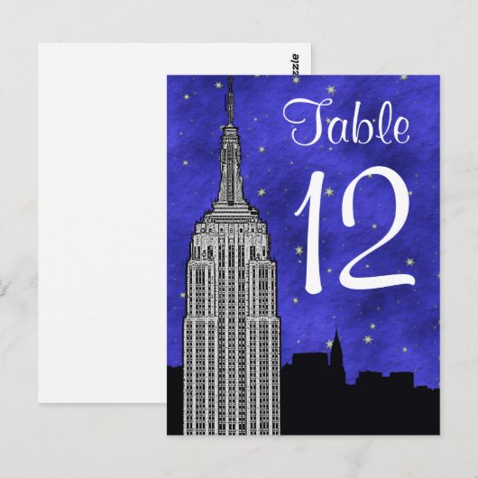 NYC ESB Skyline Silhouet Blu Sterrentafel nummer Briefkaart (Voorkant / Achterkant)
