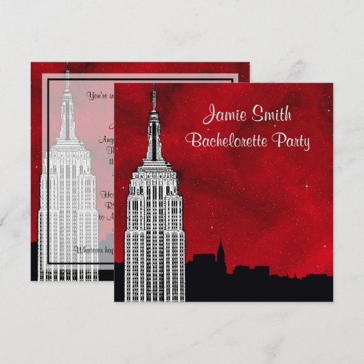 NYC ESB Skyline Silhouet Rood Sterrenbeeld Bachelo Kaart (Voorkant / Achterkant)