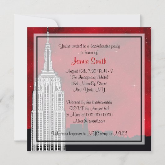 NYC ESB Skyline Silhouet Rood Sterrenbeeld Bachelo Kaart (Achterkant)
