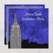 NYC ESB Skyline Silhouette Blue Starry Afstuderen Kaart (Voorkant / Achterkant)