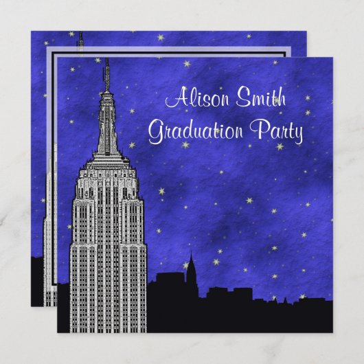 NYC ESB Skyline Silhouette Blue Starry Afstuderen Kaart (Voorkant / Achterkant)