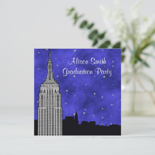 NYC ESB Skyline Silhouette Blue Starry Afstuderen Kaart (Staand voorkant)