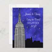 NYC ESB Skyline Silhouette Blue Starry Save Date Aankondigingskaart (Voorkant / Achterkant)