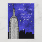 NYC ESB Skyline Silhouette Blue Starry Save Date Aankondigingskaart (Voorkant)