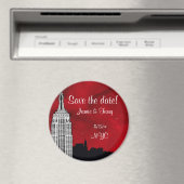 NYC ESB Skyline Silhouette Red Star Save Date R Magneet (Insitu (Vaatwasser))