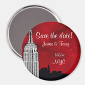 NYC ESB Skyline Silhouette Red Star Save Date R Magneet (Voorkant / Achterkant)