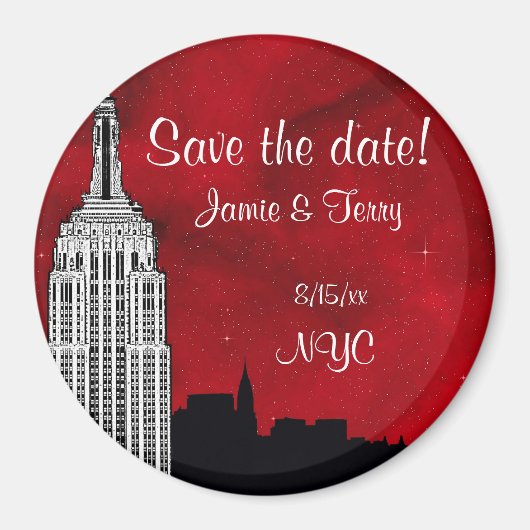 NYC ESB Skyline Silhouette Red Star Save Date R Magneet (Voorkant)