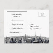 NYC Etched Fisheye Skyline BW Paars RSVP 1 Uitnodiging Briefkaart (Achterkant)