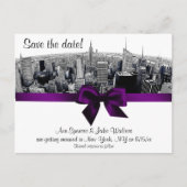 NYC Etched Fisheye Skyline BW Paars Save the Date Aankondigingskaart (Voorkant)