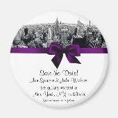 NYC Etched Fisheye Skyline BW Purp Save the Date R Magneet (Voorkant)