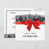 NYC Etched Fisheye Skyline BW Red Birthday SQ Kaart (Voorkant / Achterkant)