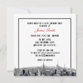 NYC Etched Fisheye Skyline BW Red Birthday SQ Kaart (Achterkant)