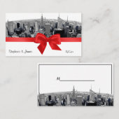 NYC Etched Fisheye Skyline BW Red Place Cards #2 Plaatskaartje (Voorkant / Achterkant)