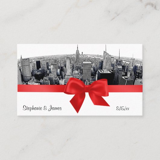 NYC Etched Fisheye Skyline BW Red Place Cards #2 Plaatskaartje (Voorkant)