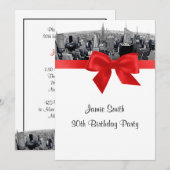 NYC Etched Fisheye Skyline BW Rode Verjaardag Kaart (Voorkant / Achterkant)