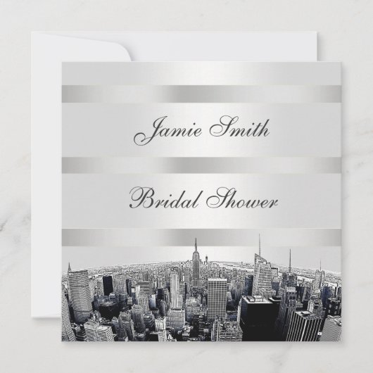 NYC Etched Skyline 2, Black White Vrijgezellenfees Kaart (Voorkant)