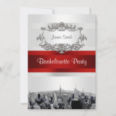NYC Etched Skyline 2, White, Red Rbn Bachelorette Kaart (Voorkant)