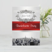 NYC Etched Skyline 2, White, Red Rbn Bachelorette Kaart (Staand voorkant)