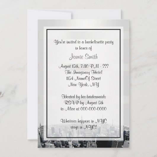 NYC Etched Skyline 2, White, Red Rbn Bachelorette Kaart (Achterkant)