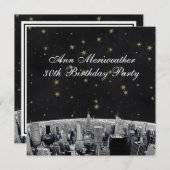 NYC Etched Skyline Zwart Goud Sterren Verjaardag Kaart (Voorkant / Achterkant)